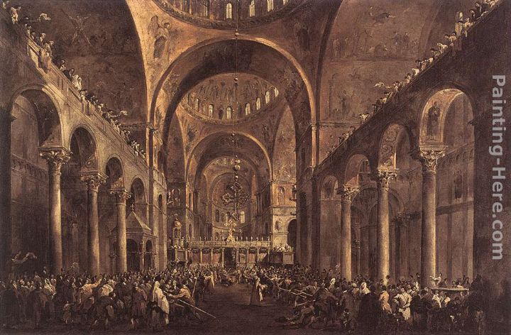 Doge Alvise IV Mocenigo Appears to the People in St Mark's Basilica in 1763 painting - Francesco Guardi Doge Alvise IV Mocenigo Appears to the People in St Mark's Basilica in 1763 art painting